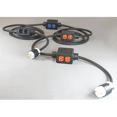 KH INDUSTRIES Power Stringer: 60 ft Lg, 4 Outlet Boxes, 8 Outlets, 12/4, L14-20P Plug - Linkable Extension Cords with Multiple Outlet Boxes