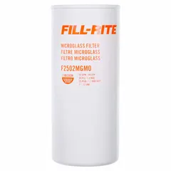 This FILL-RITE Hydrosorb series canister-style fuel filter features a steel body and cellulose filter element rated at 2 microns. It is designed for particulate removal in fuel dispensing systems, transfer pumps, and storage tank filtration. The 1" FNPT connection allows for easy installation as a replacement filter.