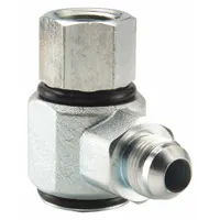 Hydraulic Swivel Fitting: Zinc-Plated Steel, 1 1/16 in Male JIC inlet, 3/4 in Female NPTF Outlet (MPN S2203-12-12)