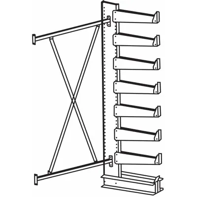 JARKE Cantilever Rack: Add-On, Medium-Duty, 38 3/4 in x 21 1/4 in x 84 in - Medium-Duty Bolt-On Cantilever Rack Kits