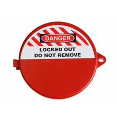 Cylinder cover lockout designed for T-handle ball valves. Accommodates pipe sizes from 1-1/4 in to 2 in. Used in lockout/tagout procedures to secure valves during maintenance, preventing accidental operation.