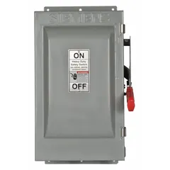 Non-fusible safety switch rated 60 A, three-phase, 600V AC. Galvanized steel enclosure for indoor use. Provides a means to safely disconnect power for maintenance or emergency shutdown in industrial and commercial electrical systems.