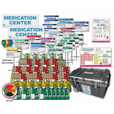 DISASTER MANAGEMENT SYSTEMS Mass Vaccination POD Kit: Green/Red/White/Yellow - Incident & Triage Management Kits