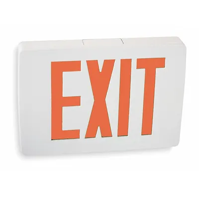 LITHONIA LIGHTING Exit Sign: Emergency Battery Backup, LED, White, Red, 1 Faces, Ceiling - Aluminum Lighted Exit Signs