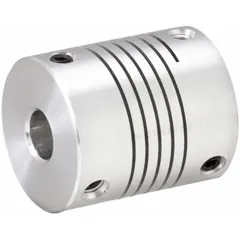 Aluminum flexible coupling with 19 mm outside diameter, 22 mm overall length, and 4 mm Side A bore diameter. Designed to connect two shafts in industrial machinery, compensating for minor misalignment while transmitting torque. Commonly used in automation, packaging, and material handling systems.
