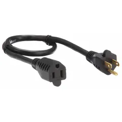 Indoor extension cord with a single grounded outlet. 2 ft length, 16/3 SJT black jacket, NEMA 5-15P plug, rated 13 A. Temperature range -4° to 221°F. For extending power to a single device in indoor settings.