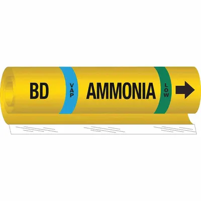 BRADY Pipe Marker: BD, VAP, Low, Fits 1 1/2 to 2 3/8 in Pipe O.D., 1 Pipe Markers - Ammonia Wrap-Around Pipe Markers