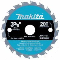 MAKITA Circular Saw Blade: 3 3/8 in Blade Dia., 20 Teeth, 0.04 in Cut Wd, 9/16 in Arbor Size (MPN A-95021)