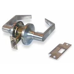This passage lever lockset (ANSI F75) is designed for interior doors where locking is not required, such as hallways or closets. The Augusta style lever is ADA compliant and features a satin chromium-plated heavy gauge steel finish. Suitable for commercial and institutional applications requiring durable, accessible hardware.