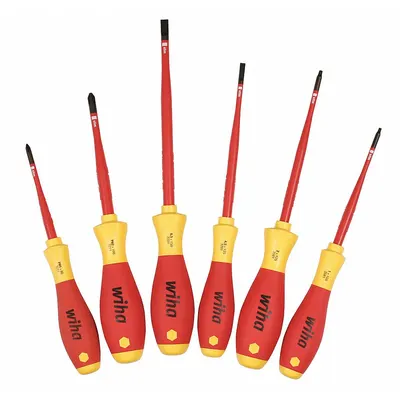 WIHA Insulated Screwdriver Set: 1-10 Pieces, 6 Pieces, Phillips/Slotted/Square Tip - Insulated Screwdriver Sets
