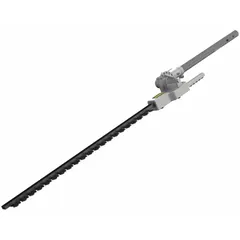This articulating hedge trimmer attachment is designed for use with compatible DEWALT power heads. It allows trimming and shaping of hedges, shrubs, and bushes, with an articulating head for cutting in tight spaces. Overall length is 48 11/16 inches.