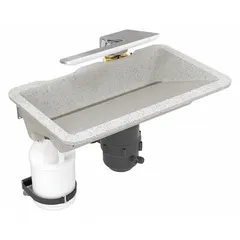 Undermount bathroom sink kit with sensor-operated faucet, constructed of Evervo® material in Antarctic color. Includes stainless steel access panel. Overall length 24 in, overall width 14 1/2 in. Suitable for commercial restrooms requiring touch-free operation.