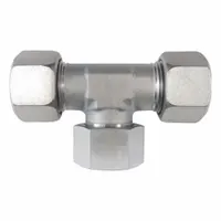 This metric flareless bite type stainless steel compression tee fitting features three M20x1.5 thread ports and a swivel design. It is used to branch hydraulic or pneumatic tubing lines in metric systems, suitable for high-pressure fluid power applications in industrial machinery and process plants