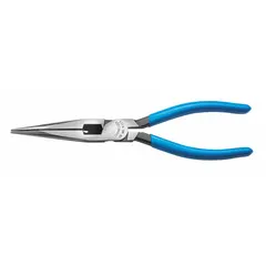 Serrated needle-nose plier with 3 in jaw length and 1/8 in tip width. Integrated cutter for trimming wire. Suitable for precision gripping, bending, and cutting in electrical, mechanical, and assembly applications.