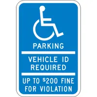 This aluminum sign measures 18 inches by 12 inches with a thickness of 0.063 inches and features a High Intensity Prismatic retroreflective finish. It is intended for use in parking areas to designate spaces reserved for vehicles displaying a valid handicap placard or license plate, in compliance with Minnesota regulations