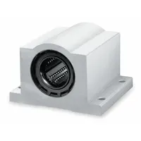Single, adjustable closed pillow block linear ball bearing with 1 1/2 in inside diameter. Self-aligning design compensates for minor misalignment in linear motion systems. Used to support and guide shafts in industrial automation, packaging, and material handling equipment