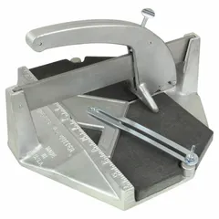 This tile cutter is designed for making straight cuts on ceramic or porcelain tiles. It features a carbide cutting wheel and a metal body with a thumb screw for secure tile positioning. The tool provides a 6-inch cutting length, suitable for small-scale tiling projects, repairs, and installations.