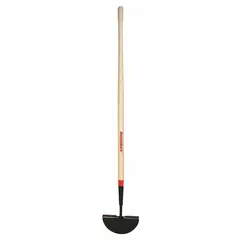 This RAZOR-BACK sod cutter features a steel blade with a half-moon edge and straight design. Blade length is 9 1/8 in and blade width is 1 1/2 in. Used for manually cutting and trimming sod, turf, or grass edges along lawns, garden beds, and walkways.