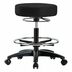 Vinyl Lab Stool with Fiberglass Base, Height Range 19 3/4" to 27 3/4", 17" Seat Width and Depth, 5 Casters, Foot Support, Not ESD Safe
