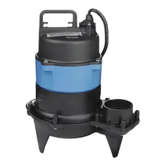 The GOULDS WW0511 is a single-phase, 1/2 hp sewage ejector pump rated for 115V AC. It delivers 63 gpm at 10 feet of head, features a thermoplastic impeller, and has a vertical discharge orientation. This pump is used for moving wastewater and effluent from below-grade fixtures such as basement bathrooms or laundry rooms to a higher-level sewer line in residential and light commercial applications. Switch not included.