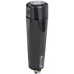 Sterile compressed air filter with 0.01 micron coalescing element removes oil aerosols and particulates. 1/2 in NPT port, 90 cfm flow capacity, 250 psi maximum operating pressure. Aluminum housing. Used in pneumatic systems requiring clean, oil-free air.