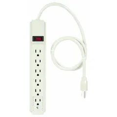 This general purpose power strip provides six outlets for distributing AC power to multiple devices. With a 3 ft cord and 15 A current rating, it is suited for workbenches, offices, and light industrial settings. Keyhole mounting allows for secure wall attachment. Not UL rated for healthcare environments.