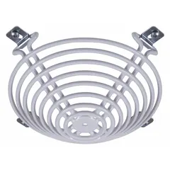Steel smoke detector guard for indoor wall-mount photoelectric smoke detectors. White finish with flush-mount design. Includes mounting hardware. Overall dimensions: 6 7/8 in depth x 6 7/8 in length. Helps protect against vandalism and damage.