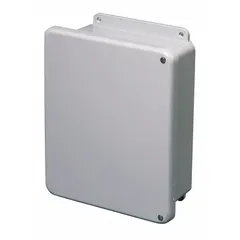 This WIEGMANN nonmetallic enclosure is constructed of fiberglass with a matte finish and measures 10 x 8 x 6 inches. It features a solid hinged cover secured with screws and is rated NEMA 1/12/3R/4X, suitable for indoor or outdoor use where corrosion resistance and protection against rain and dust are required. Knockouts are not included.