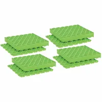 Vibration-isolating pad made of Buna-N with a diamond pad top. Measures 8 inches long by 8 inches wide by 3/4 inch high. Sold in a pack of 4. Used to dampen vibration from pumps, compressors, and other rotating equipment, reducing noise and protecting floors