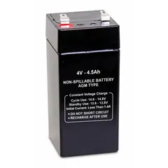 APPROVED VENDOR AGM Sealed Lead Acid Battery, 4V DC, 4.5 Ah, 0.187 in Faston Terminals, 47022