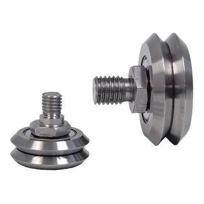 BISHOP-WISECARVER Guide Wheel: 1 51/64 in Roller Dia, V-Groove, 5/8 in Roller Wd - V-Groove Stud Track Rollers