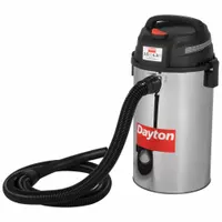 This wall-mount vacuum from DAYTON features a 4-1/2 gallon stainless steel tank for wet/dry pickup. It includes an 18 ft hose with 1-1/4 in diameter. Suitable for collecting liquids and debris in industrial maintenance and facility cleanup