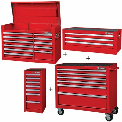 WESTWARD Rolling Cabinet Kit: 27 Drawers, Heavy Duty, Keyed - Heavy-Duty Top Chest, Intermediate Chest, Side & Rolling Cabinet Combos