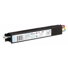 Instant start electronic ballast for 3 or 4 F25T8 fluorescent lamps. Operates on 120 to 277V AC and supports bulb wattages of 17 W, 25 W, 28 W, 32 W, and 40 W. Suitable for use in commercial and industrial overhead lighting fixtures.