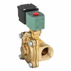 This 2-way, 2-position normally closed solenoid valve features a 1-inch pipe size and operates on 110V AC. The watertight coil enclosure and NBR seal suit applications requiring reliable on/off control in wet or washdown environments. Typical uses include fluid control in industrial piping systems.