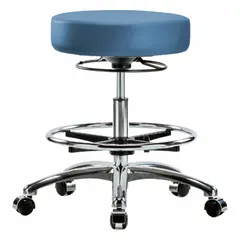 Vinyl Lab Stool with Aluminum Base and Casters, 21 1/4" to 28 3/4" Height