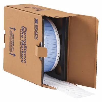 BRADY Sleeve Label: 1/4 in x 1 1/2 in, Polyolefin, White (Matte) - Brady Precut Sleeve Label Rolls
