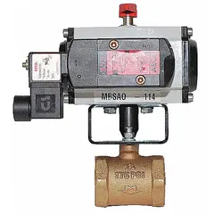 This bronze pneumatic butterfly valve is designed for corrosive chemicals and salt water media. It features a stainless steel disc and does not include a pilot solenoid. Suitable for flow control in industrial applications requiring corrosion resistance.