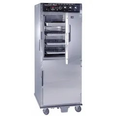This full-size hot cabinet is designed for holding cooked food at serving temperature in commercial kitchens. It includes integrated humidity control to maintain moisture and features universal-angle shelves for flexible pan loading. Operates on 208V AC.