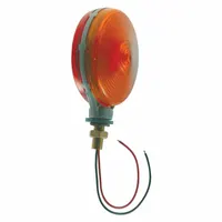 Round pedestal-mounted stop, turn, and tail combination light with amber lens and incandescent lighting. Features blunt cut wires for permanent installation. Complies with FMVSS 108 standards. Suitable for use on heavy-duty trucks, trailers, and other commercial vehicles requiring a combination light