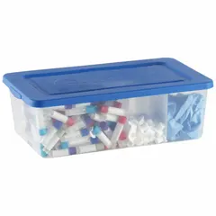 This plastic storage tote has a clear body and clear snap-on lid for quick visual identification of contents. With rounded edges and corners, it is suitable for organizing small parts, tools, or supplies in laboratory, workshop, or industrial environments. The tote is not nesting capable and is not NSF certified.