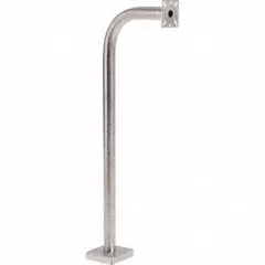 This gooseneck pedestal is designed for mounting card readers in gate operator systems. It features a polished stainless steel construction with a silver finish and a 12 in x 5 in base. The 42-inch overall height provides a suitable platform for access control equipment in entry applications. Carriage bolt hardware is included for installation.