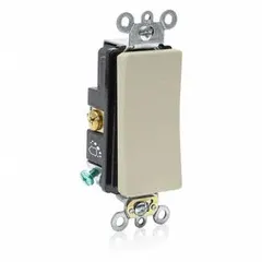 Single-pole maintained rocker switch rated 20 A at 120/277V AC. Non-illuminated ivory finish for standard wall-box mounting. Used to control lighting or other electrical loads in commercial and industrial buildings where a maintained on/off function is required.