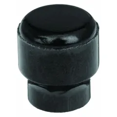 Knurled knob with a threaded hole, made of black thermoset material. Features a #8-32 thread, 0.44 in diameter, and 40 mm thread length. Used for manual adjustment and clamping on industrial machinery and control panels.