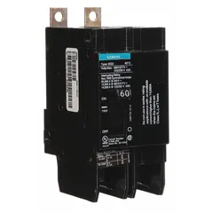 2-pole bolt-on miniature circuit breaker rated 60 A at 480V AC. Provides overcurrent protection in electrical distribution systems. Suitable for use in panelboards and load centers.
