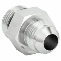 This rigid, straight steel adapter connects an O-Ring Boss (ORB) male port to a JIC 37° flare male end. It is used in hydraulic systems to create a direct, leak-resistant seal between components. Typical applications include fluid power connections in industrial machinery and mobile equipment