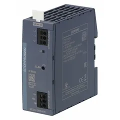 Single-phase DIN rail mount DC power supply with plastic housing. Accepts 120 to 230 V AC input and delivers a rated output of 60 W at 2.5 A. Used to provide regulated DC power for industrial control panels, automation systems, and process instrumentation.