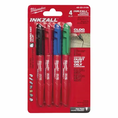 MILWAUKEE Ink Industrial Marker: Bullet, Black/Blue/Green/Red, Std Actuation Style - General Purpose Ink Markers