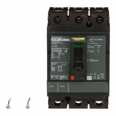 SQUARE D Molded Case Circuit Breaker: 50 A Amps, 65kA at 240V AC, Fixed, Line/Load Lug - H-Frame Square D Molded Case Circuit Breakers