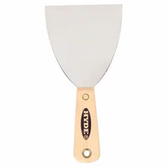 Standard spreading tool with straight carbon steel blade and hardwood handle featuring full tang construction. Used for applying and smoothing joint compound, spackle, or adhesive on drywall and plaster surfaces.